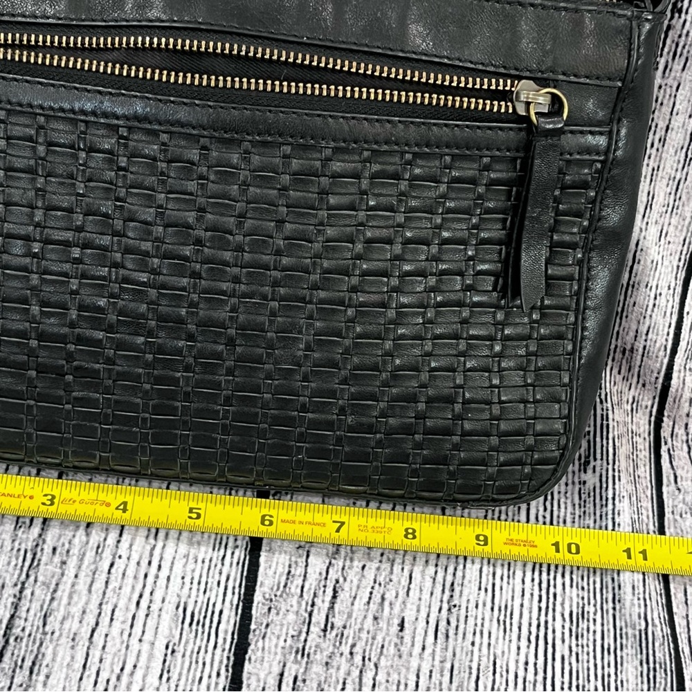 Lucky Brand Black Leather Crossbody Bag, Woven Front, Adj Strap, Zip Closure(s) - Picture 14 of 17